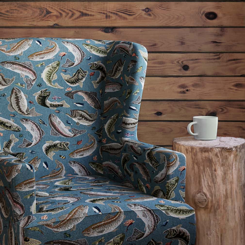 Fishing Aqua Fabric D2679 Charlotte Fabrics