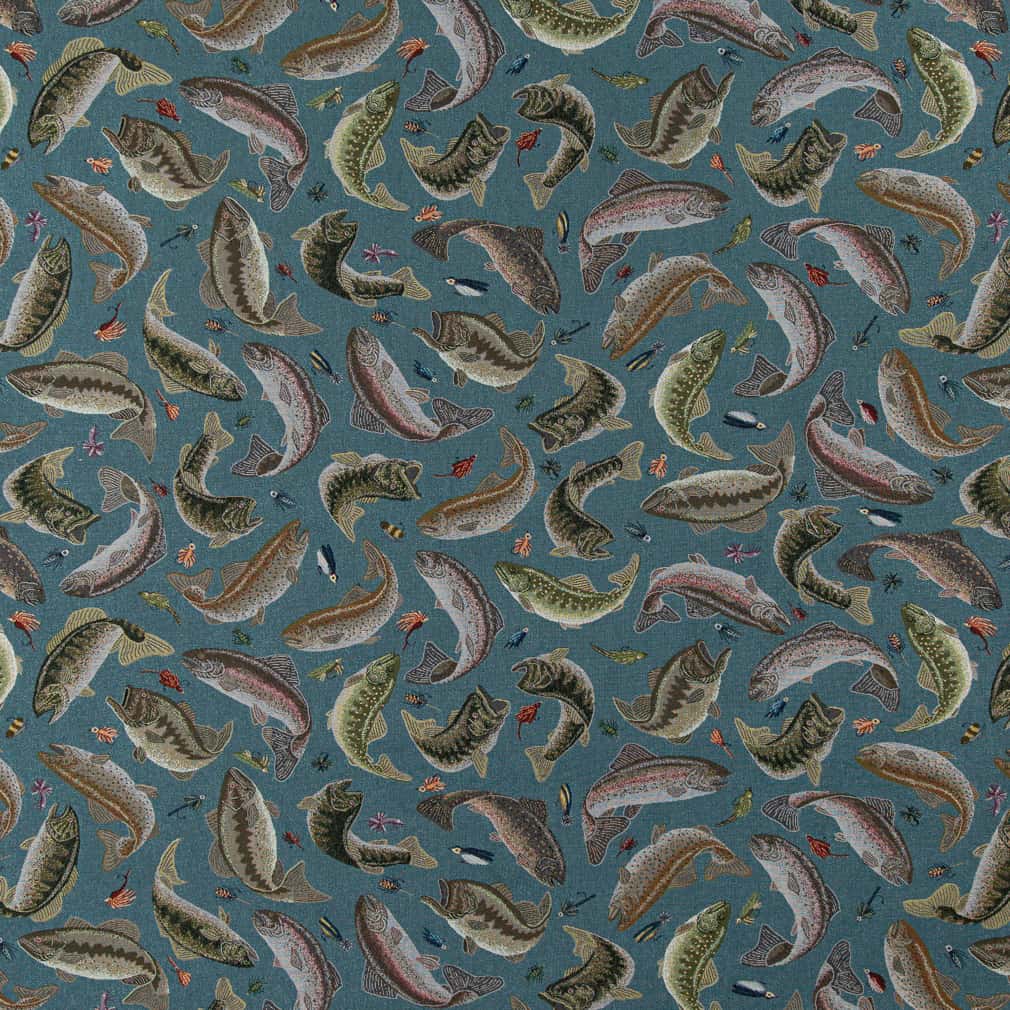 Fishing Aqua Fabric D2679 Charlotte Fabrics