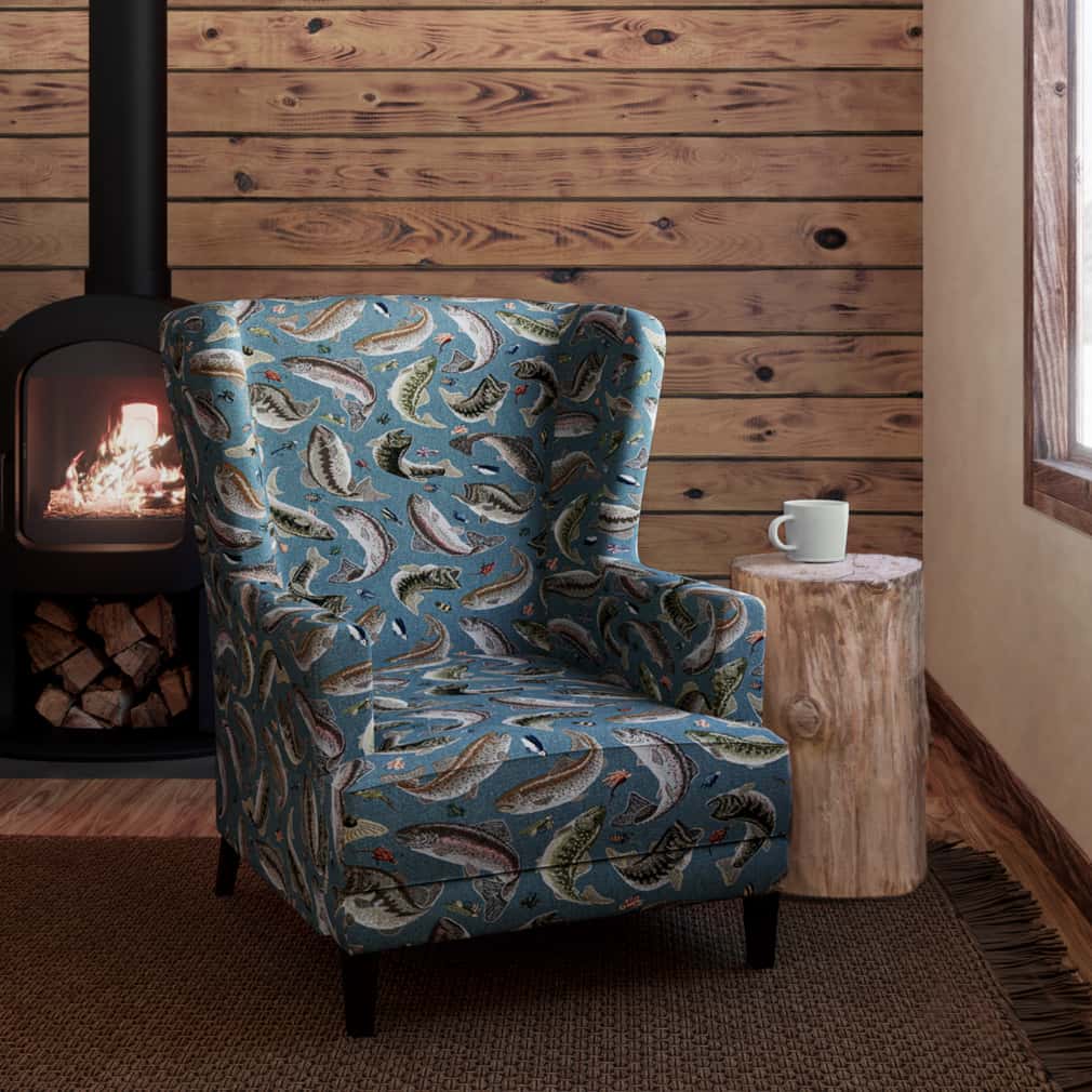 Fishing Aqua Fabric D2679 Charlotte Fabrics