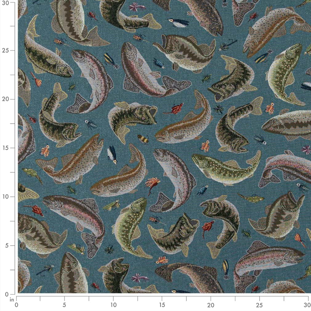Fishing Aqua Fabric D2679 Charlotte Fabrics